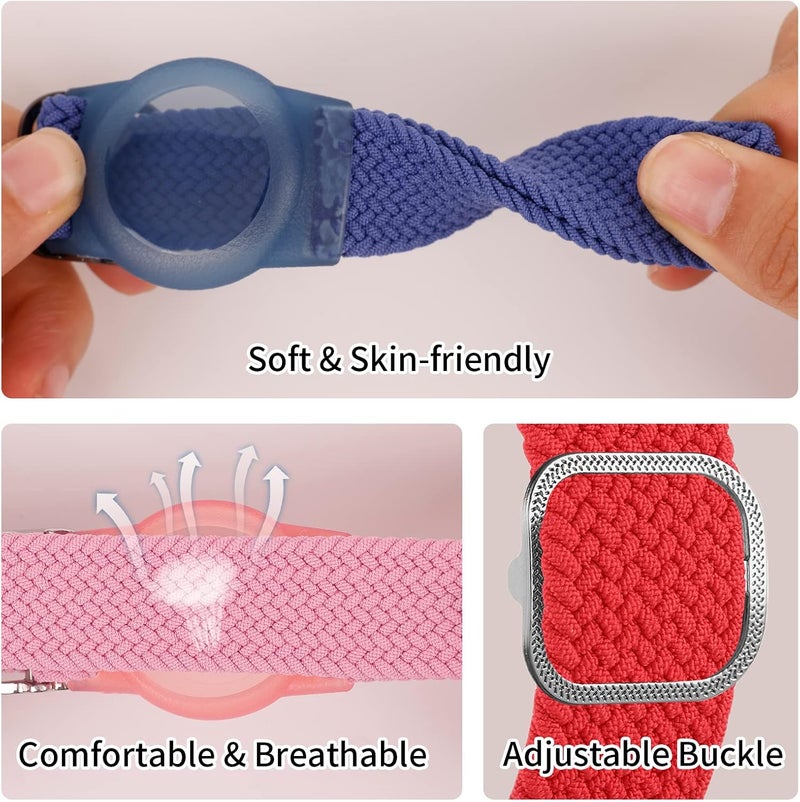 FNCOLL 2 Pack Kids Wristband for AirTag, Nylon Watch Band GPS Tracker Holder Protective Case Compatible with Apple Air Tag, Adjustable Anti-lost Bracelet for Toddler Baby Children Elders - Image 4